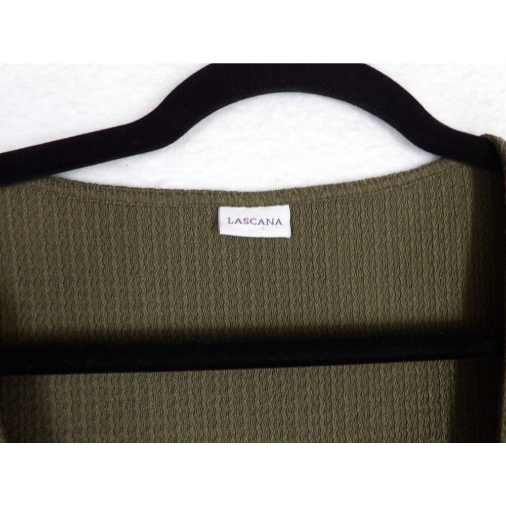 LASCANA Cardigan Cover Up Women XL Olive Green Tie-Front Puff Sleeve Ribbed - Picture 5 of 11